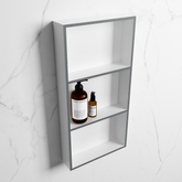MONDIAZ EASY Niche 59.5x29.5cm in solid surface color Plata | Talc. 3 compartments suitable for recessing or surface mounting