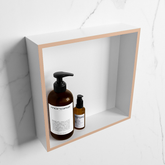 MONDIAZ EASY Niche 29.5x29.5cm in solid surface colour Rosee | Talc. 1 compartment suitable for recessed or surface mounting