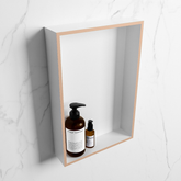 MONDIAZ EASY Niche 44.5x29.5cm in solid surface colour Rosee | Talc. 1 compartment suitable for recessed or surface mounting
