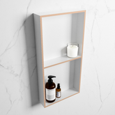 MONDIAZ EASY Niche 59.5x29.5cm in solid surface colour Rosee | Talc. 2 compartments suitable for recessed or surface mounting