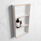 MONDIAZ EASY Niche 59.5x29.5cm in solid surface colour Rosee | Talc. 3 compartments suitable for flush or surface mounting