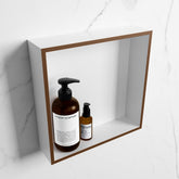 MONDIAZ EASY Niche 29.5x29.5cm in solid surface colour Rust | Talc. 1 compartment suitable for recessed or surface mounting