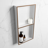 MONDIAZ EASY Niche 59.5x29.5cm in solid surface colour Rust | Talc. 2 compartments suitable for recessing or surface mounting