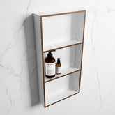 MONDIAZ EASY Niche 59.5x29.5cm in solid surface colour Rust | Talc. 3 compartments suitable for recessing or surface mounting