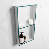MONDIAZ EASY Niche 59.5x29.5cm in solid surface colour Smag | Talc. 2 compartments suitable for flush or surface mounting
