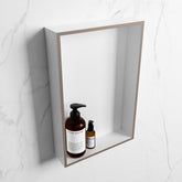 MONDIAZ EASY Niche 44.5x29.5cm in solid surface colour Smoke | Talc. 1 compartment suitable for recessed or surface mounting