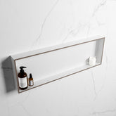 MONDIAZ EASY Niche 89.5x29.5cm in solid surface colour Smoke | Talc. 1 compartment suitable for recessed or surface mounting
