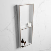 MONDIAZ EASY Niche 149.5x29.5cm in solid surface colour Smoke | Talc. 2 compartments suitable for flush or surface mounting