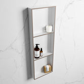 MONDIAZ EASY Niche 89.5x29.5cm in solid surface colour Smoke | Talc. 3 compartments suitable for recessing or surface mounting