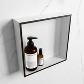MONDIAZ EASY Niche 29.5x29.5cm in solid surface colour Urban | Talc. 1 compartment suitable for recessed or surface mounting