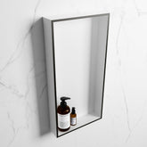 MONDIAZ EASY Niche 59.5x29.5cm in solid surface colour Urban | Talc. 1 compartment suitable for recessed or surface mounting