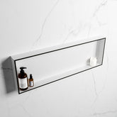 MONDIAZ EASY Niche 89.5x29.5cm in solid surface Urban | Talc colour. 1 compartment suitable for recessed or surface mounting