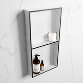 MONDIAZ EASY Niche 59.5x29.5cm in solid surface colour Urban | Talc. 2 compartments suitable for recessing or surface mounting