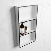 MONDIAZ EASY Niche 59.5x29.5cm in solid surface Urban | Talc color. 3 compartments suitable for recessing or surface mounting