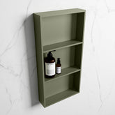 MONDIAZ EASY Niche 59.5x29.5cm in solid surface color Army | Army. 3 compartments suitable for recessing or surface mounting