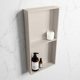 MONDIAZ EASY Niche 59.5x29.5cm in solid surface colour Linen | Linen. 2 compartments suitable for recessed or surface mounting