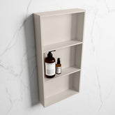 MONDIAZ EASY Niche 59.5x29.5cm in solid surface colour Linen | Linen. 3 compartments suitable for recessing or surface mounting