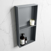 MONDIAZ EASY Niche 59.5x29.5cm in solid surface color Plata | Plata. 2 compartments suitable for recessed or surface mounting