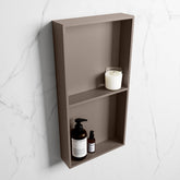 MONDIAZ EASY Niche 59.5x29.5cm in solid surface colour Smoke | Smoke. 2 compartments suitable for recessed or surface mounting
