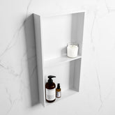 MONDIAZ EASY Niche 59.5x29.5cm in solid surface colour Talc | Talc. 2 compartments suitable for recessed or surface mounting