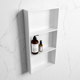 MONDIAZ EASY Niche 59.5x29.5cm in solid surface colour Talc | Talc. 3 compartments suitable for recessing or surface mounting