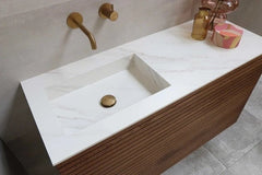 Ink Post Wastafel keramische slab envelop bak dubbel 2 kraangaten - Armani grey mat - 140x45x1cm - 0210111