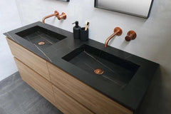 Ink Post Wastafel keramische slab envelop bak dubbel 2 kraangaten - Armani grey mat - 140x45x1cm - 0210111