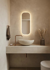 Hipp Design T03 spiegel rechthoekig met afgeronde hoeken en verlichting rondom 30x80cm