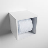 MONDIAZ EASY Toiletrolhouder CUBE 160 solid surface 16x16cm kleur Talc. Geschikt voor op en inbouw.