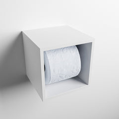 MONDIAZ EASY Toiletrolhouder CUBE 160 solid surface 16x16cm kleur Talc. Geschikt voor op en inbouw.