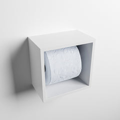 MONDIAZ EASY Toiletrolhouder CUBE 160 solid surface 16x16cm kleur Talc. Geschikt voor op en inbouw.