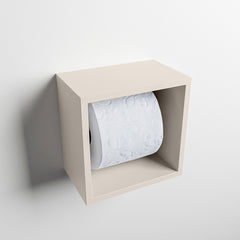 MONDIAZ EASY Toiletrolhouder CUBE 160 solid surface 16x16cm kleur Linen. Geschikt voor op en inbouw.
