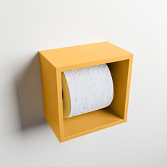 MONDIAZ EASY Toiletrolhouder CUBE 160 solid surface 16x16cm kleur Ocher. Geschikt voor op en inbouw.