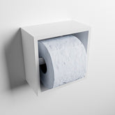 MONDIAZ EASY Toiletrolhouder CUBE 160 solid surface 16x8,6cm kleur Talc. Geschikt voor op en inbouw.