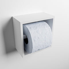 MONDIAZ EASY Toiletrolhouder CUBE 160 solid surface 16x8,6cm kleur Talc. Geschikt voor op en inbouw.