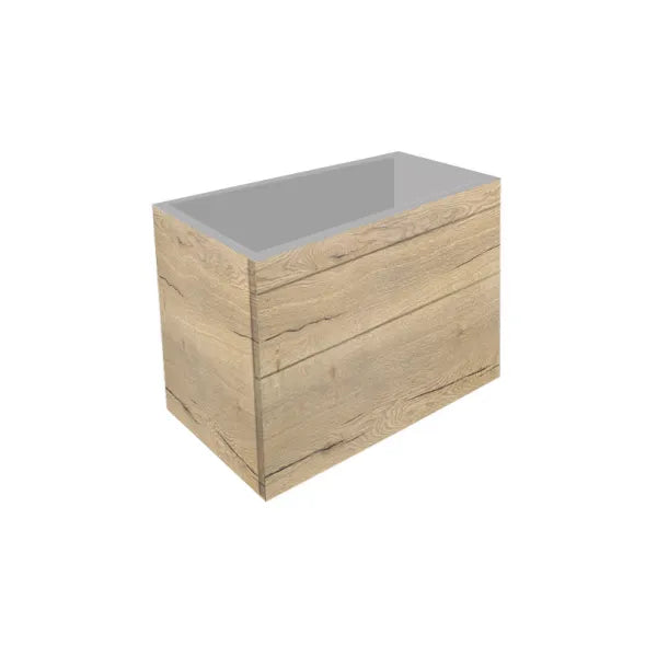 Zwevend badmeubel in eikenlook met waskom, een voorbeeld bij het kiezen van het perfecte badmeubel