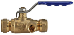 Ball valve with drain Kiwa 22 mm compression x 22 mm compression