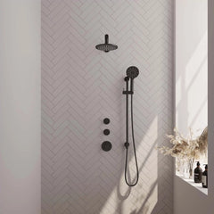 BRAUER Black Edition thermostatische inbouw regendouche SET 19 met 20 cm douchekop en rechte muurarm en 3-standen handdouche en doucheslang en geïntegreerde glijstang mat zwart