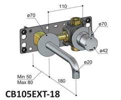 Hotbath Cobber CB005 inbouw wastafelkraan 18cm inbouwdeel + afbouwdeel
