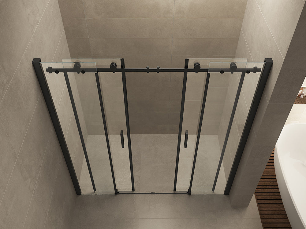 Sliding niche shower door double 1800 x 2000 x 8 mm nano clear glass/matte black