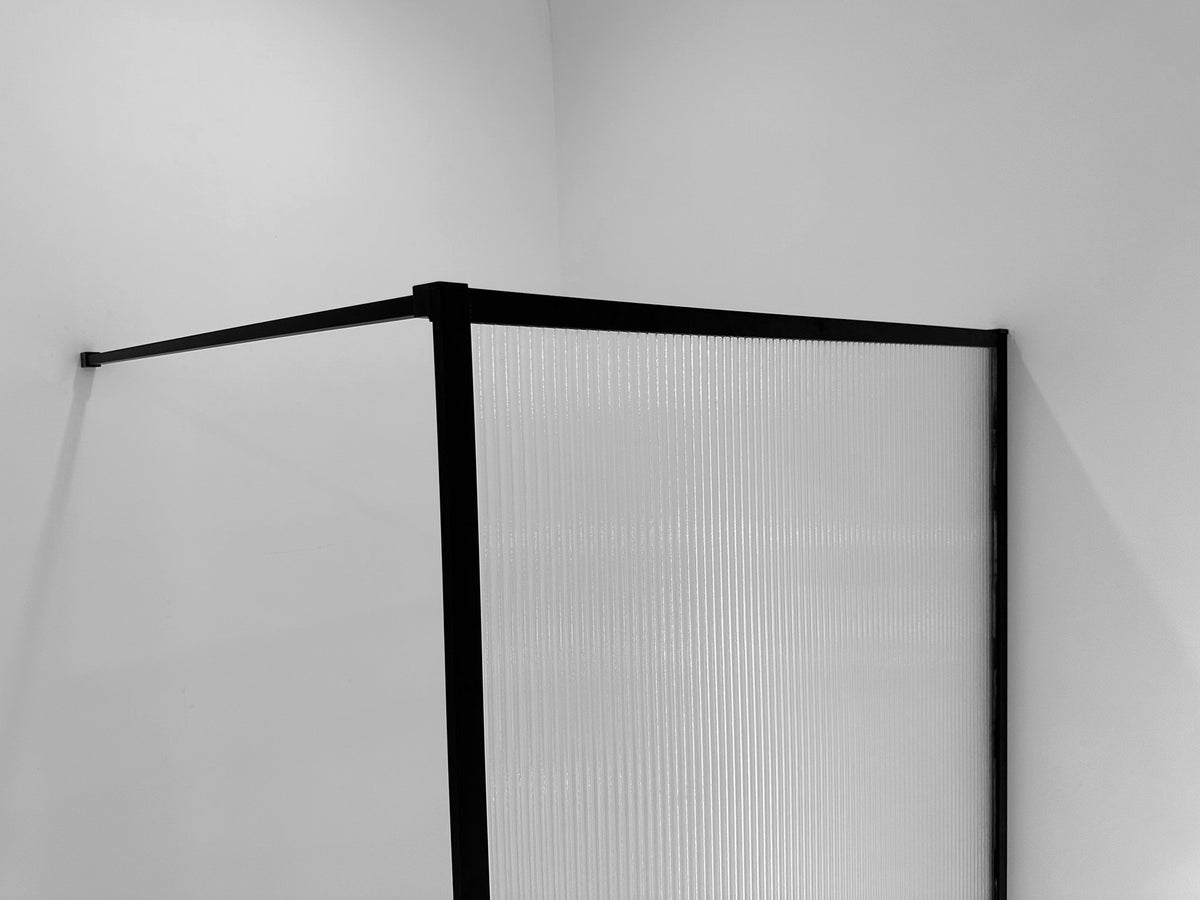 Square walk-in shower 1000 x 2000 x 8 mm nano ribbed clear glass/matte black