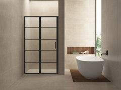 Horizon niche door with fixed panel and grid 800 x 2000 x 8mm nano clear glass/matt black