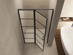 Horizon niche door with fixed panel and grid 1400 x 2000 x 8mm nano clear glass/matte black