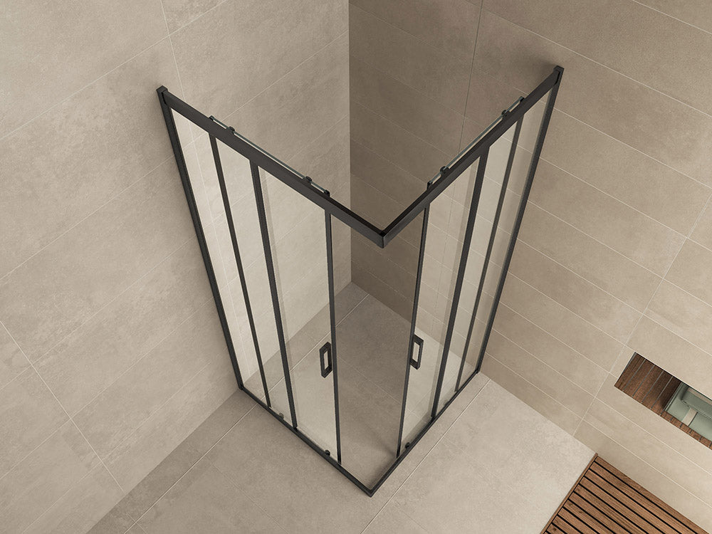 Skyline corner entry shower cabin with 2 sliding doors 800 x 800 x 2000 x 8 mm nano clear glass/matt black
