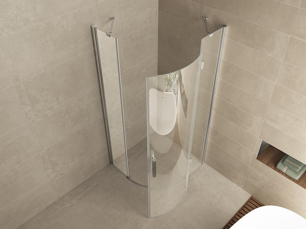 Curved quadrant shower enclosure with 1 pivot door right 900 x 900 x 2000 x 8 mm clear glass/chrome