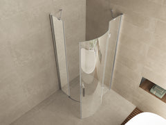 Curved quadrant shower enclosure with 1 pivot door right 900 x 900 x 2000 x 8 mm clear glass/chrome