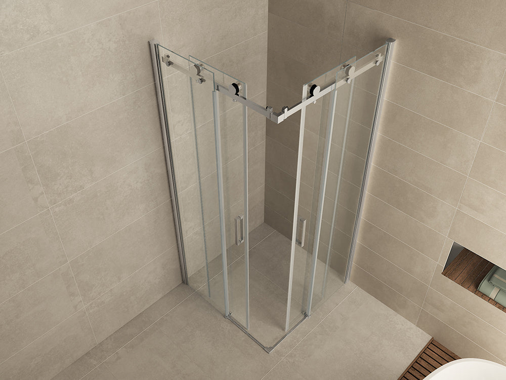 Entra corner entry shower enclosure with 2 sliding doors 900 x 900 x 2000 x 8 mm nano clear glass/chrome