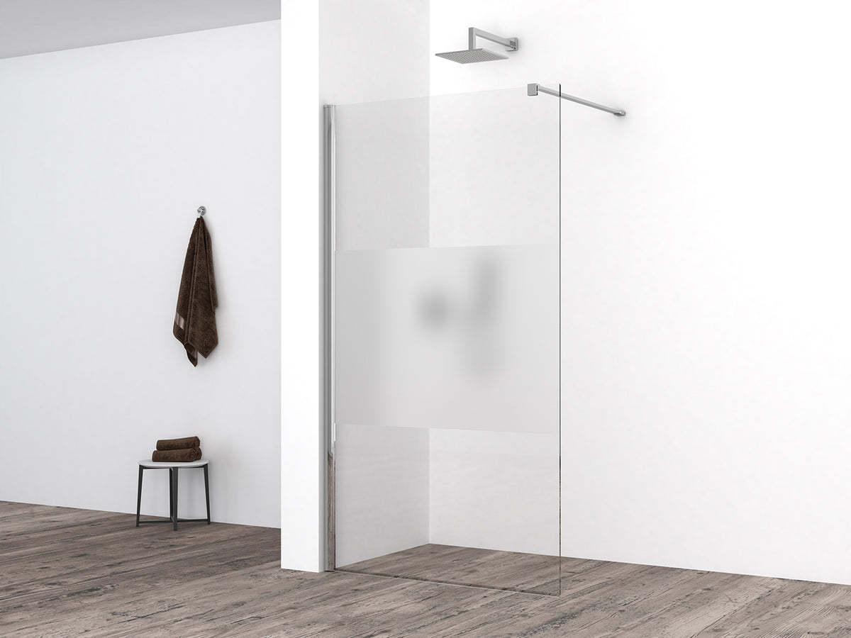 Comfort inloopdouche 800 x 2000 x 10 mm nano helder glas met melkglas middenband/chroom