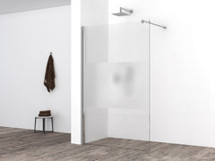 Comfort walk-in shower 1200 x 2000 x 10 mm clear nano glass with frosted glass middle strip/chrome