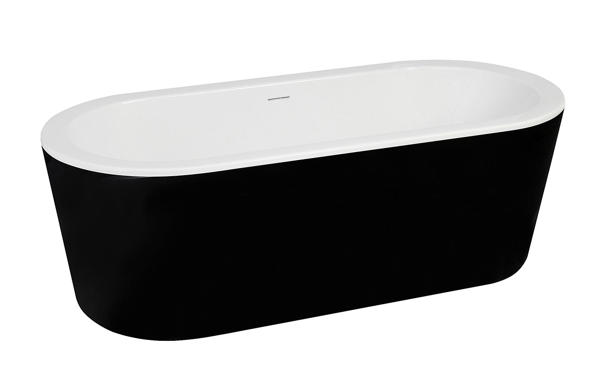 Nero freestanding bathtub 178 x 80 cm acrylic gloss white/black with gloss white waste